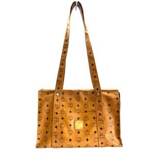 MCM Cognac Visetos Vintage Tote Bag Made in Germany Coated Canvas Shopper